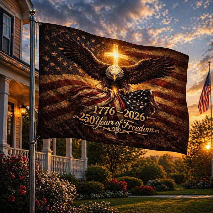 250th Anniversary USA Double Sided 3-Ply Flag for outside,We The People 1776-2026 Patriotic Yard,American Flag 250 Year Anniversary House Banner
