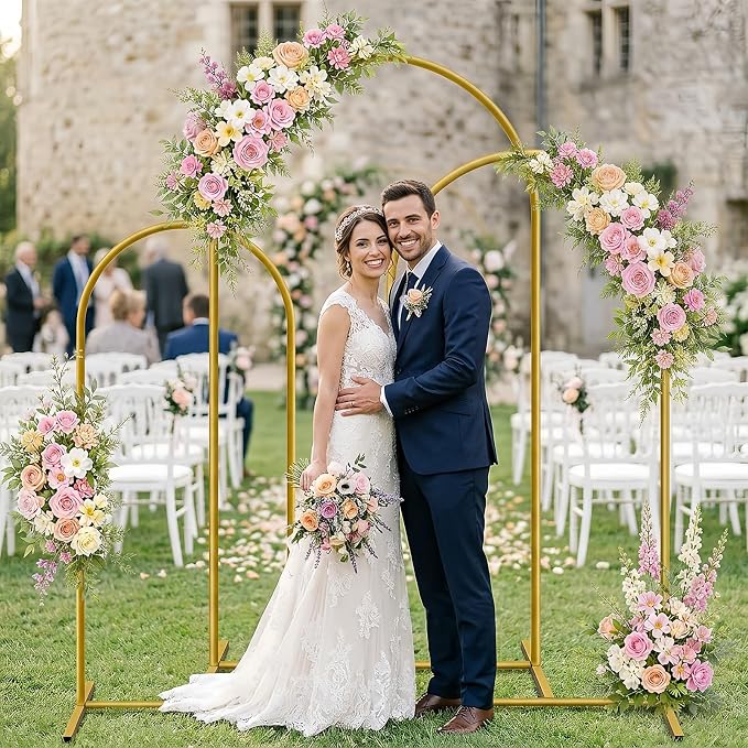 Metal Arch Backdrop Stand Set of 3 (6FT, 5FT, 4FT), Gold Wedding Arch for Ceremony, 3 Pack Balloon Arch Stand for Birthday Party, Baby Shower, Graduation, Floral Arched Frame for Event Decor