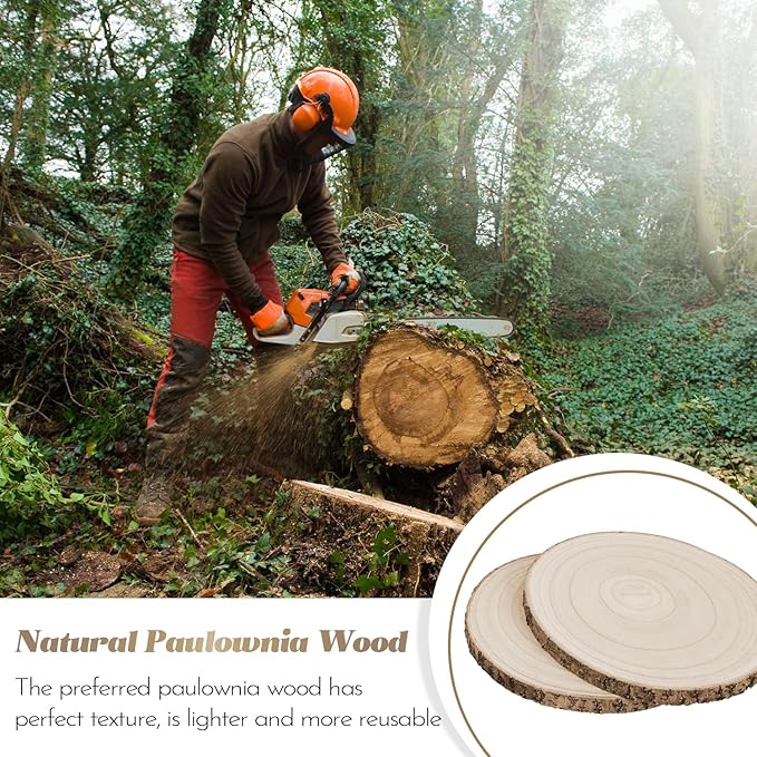 2 Pcs Wood Cake Stands Rustic,10-12 inch Round Log Slices for Centerpieces & DIY Craft, Natural Wooden Display Discs for Cupcakes, Pastries, Cheese, Desserts | Wedding, Birthday, Party Table Decor