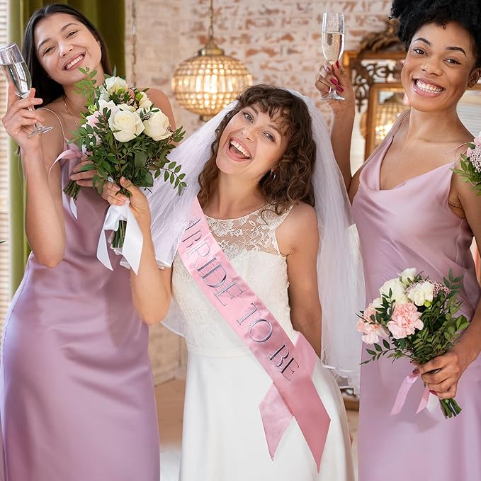 Embroidered Bride to Be Sash Double-Layer Satin Sash Bridal Shower Hen Night Bachelorette Party Accessories(Rose Gold)