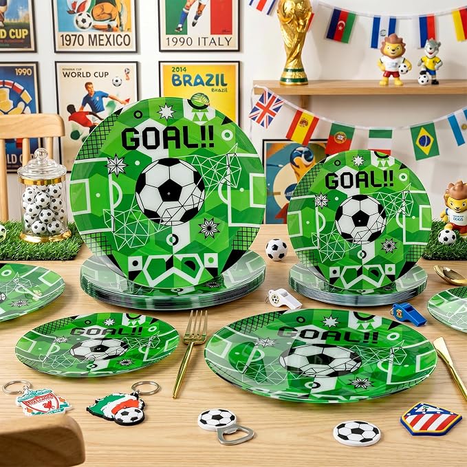 I00000 20 Pcs Plastic Soccer Plates - Green Disposable Plates,Heavy Duty Disposable Plate for Global Soccer Celebration Party Supplies include 10.25" Dinner Plate& 7.5" Dessert Plate for soccer Party