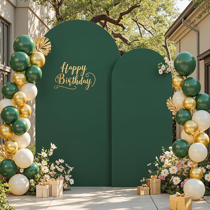 Hunter Green Arch Cover Set of 2-7.2FT, 6FT Christmas Arch Backdrop Cover Spandex Fitted Wedding Arch Stand Covers for Birthday Party Baby Shower Wedding Reception Banquet Photo Background