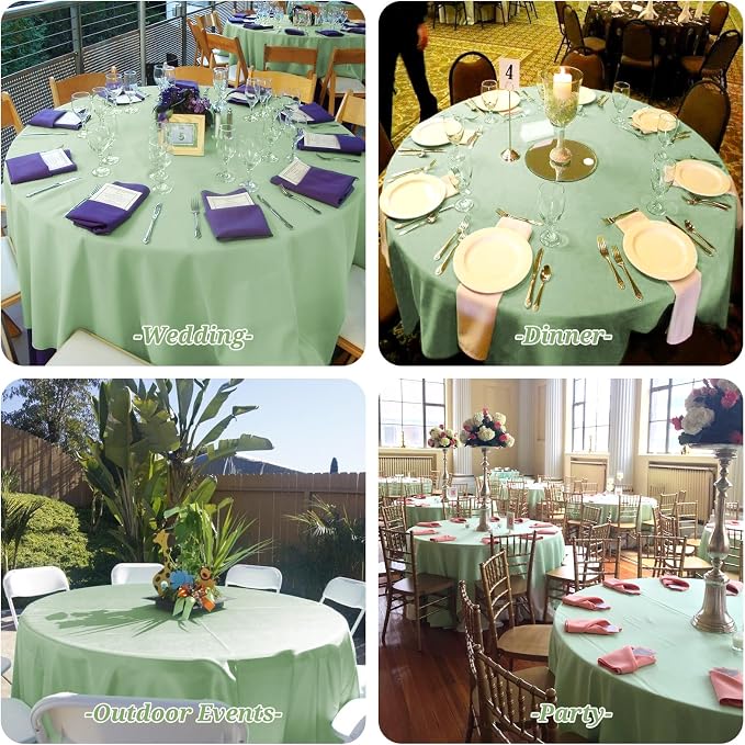 Showgeous 4 Pack Sage Green Round Tablecloth 90 Inch Table Cloth for Round Tables Polyester Tablecloths Table Cover for Dining Wedding Party