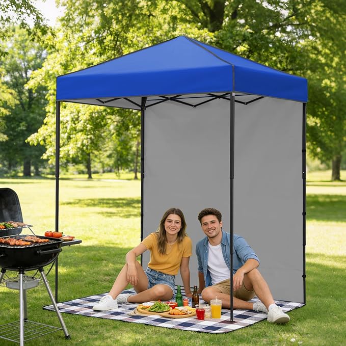 6x4 Pop Up Canopy Tent with One Wall Panel, Instant Portable Beach Canopy, Outdoor Tent with Carry Bag for Camping, Sports, Tailgating, Events, Blue