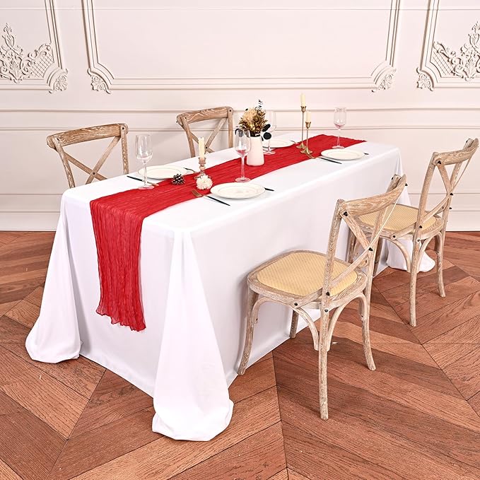 24 Pack Red Cheesecloth Table Runner,9FT Burgundy Runner,17x108inch Rustic Boho Gauze Table Runner for Wedding Party Bridal Shower Thanksgiving Christmas Boho Table Decoration