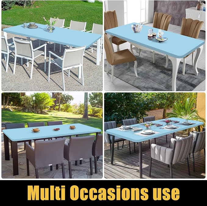 Smiry 4 Pack Rectangle Picnic Table Cloth, Waterproof Elastic Fitted Tablecloths, Washable Polyester Rectangular Patio Table Cover for Camping, Indoor and Outdoor (Light Blue, 30"x96")