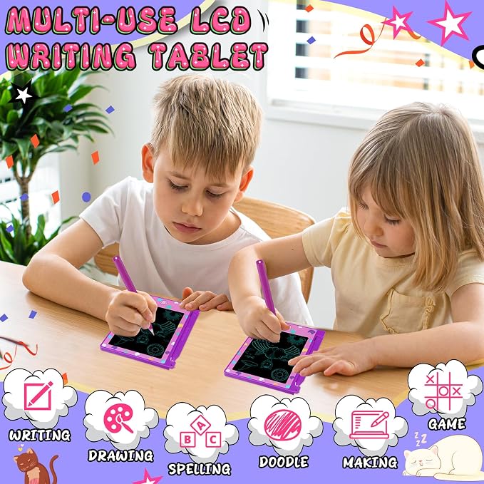 Nezyo 12 Pack Cat House Party Favors Mini LCD Writing Tablet for Kids 4.6 Inch Doodle Board Drawing Tablet Erasable Reusable Electronic Drawing Pads for Cat Party Decor Birthday Supplies
