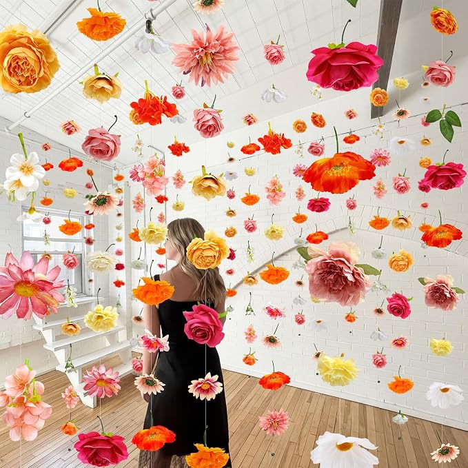 Suncalla 12 Pcs 70.8 ft Wildflower Garland Pre Strung Artificial Hanging Flower Vine Backdrop Decor from Ceiling Floating Silk Floral Garland for Garden Wedding Bridal Shower(Rose,Multicolor)