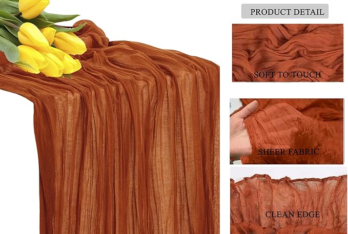 MDS Pack of 20 Cheesecloth Table Runner 35x120 Inch, 10FT Long Gauze Cheese Cloth Table Runner for Wedding Party Birthday Bridal Shower Farmhouse Garden Boho Rustic Table Decoration - Terracotta