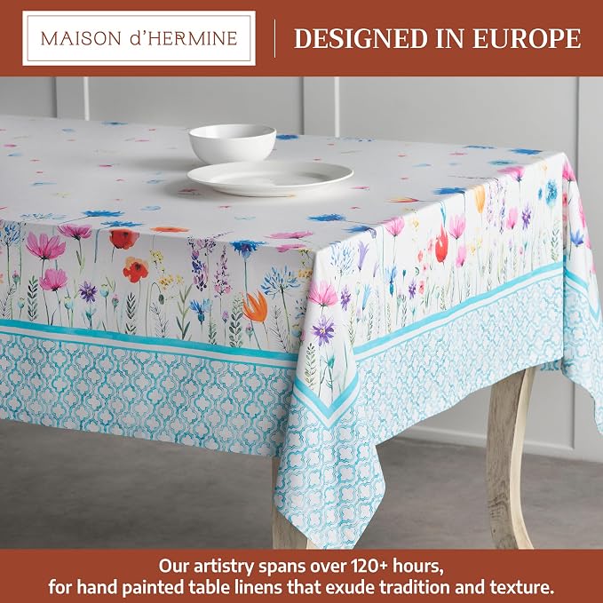 Maison d' Hermine Table Cloth Rectangle Table 100% Cotton 60 x 108 Inches Tablecloth Reusable Decorative for Dining Kitchen Room Farmhouse Home Hotel Restaurant Spring Summer - Flower in The Field
