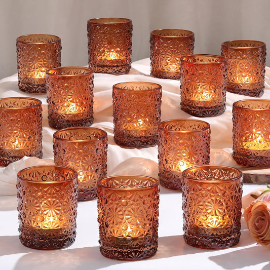 Amber Votive Candle Holder Set of 36, Flower Tea Lights Candles Holders for Wedding Table Centerpieces, Birthday Parties, Anniversary, Bridal Shower and Holiday Decorations
