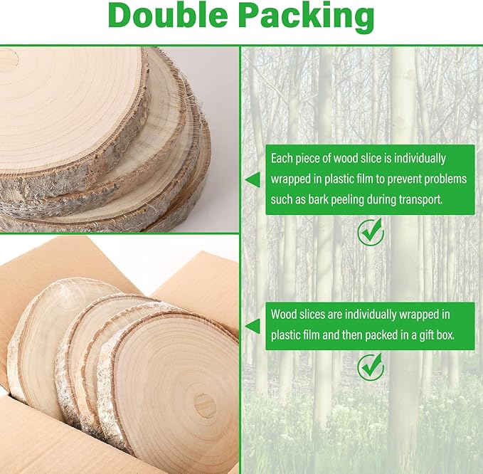 4pcs Wood Slices for Centerpieces 7-8inchs-Christmas Rustic Wood Circles Wedding Table Decor-Unfinished Baby Shower Wood Rounds for DIY Crafts