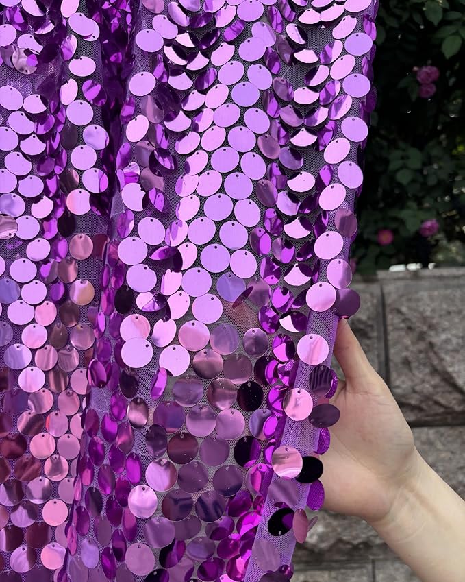 Purple Sequin Backdrop,18MM Large Sequin 4x10 ft, 2 Panel Glitter Shimmer Backdrop Photobooth Props for Decor, Parties, Home, Weddings