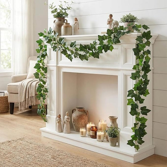 2Pcs 157inch Fireproof Fake Grape Vines Artificial Greenery Leaves Garland Bendable Silk Ivy Branches Realistic Plants For Mantle Ceiling Wall Hanging Outdoor Garden Landscape Jungle Wreath Decorating