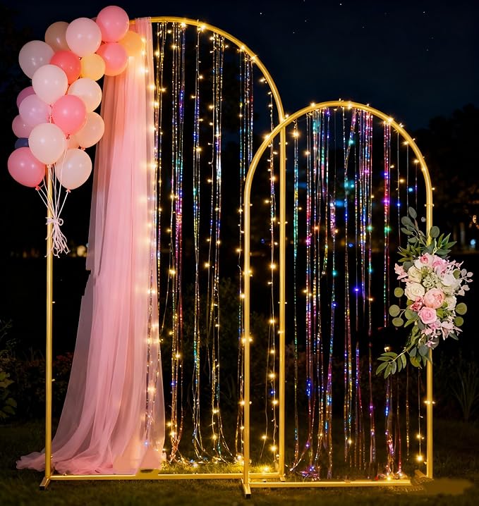 Metal Arch Backdrop Stand Set of 2, 6.6FT+6FT Wedding Arch Frame,Gold Balloon Arch Backdrop for Wedding,Graduation Ceremony,Baby Shower,Birthday Party Decoration (Gold, 6FT+6.6FT)