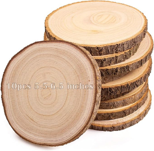 10pcs Wood Slices for Centerpieces 5.5-6.5 inches Wood Rounds for Tables Decor Rustic Wood Circles for DIY Crafts and Wedding Decor Round Wooden Discs Wood Slice Ornaments
