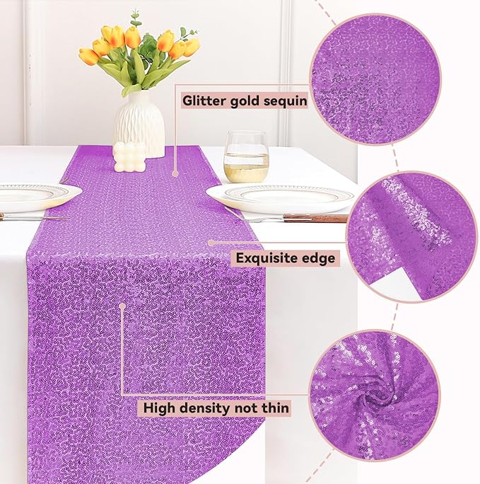 Sugargirl 10 Packs 12 x 72 inches Sequin Table Runner, Glitter Lavender Table Runner for Birthday Party Supplies Wedding Holiday Celebration Event Decorations
