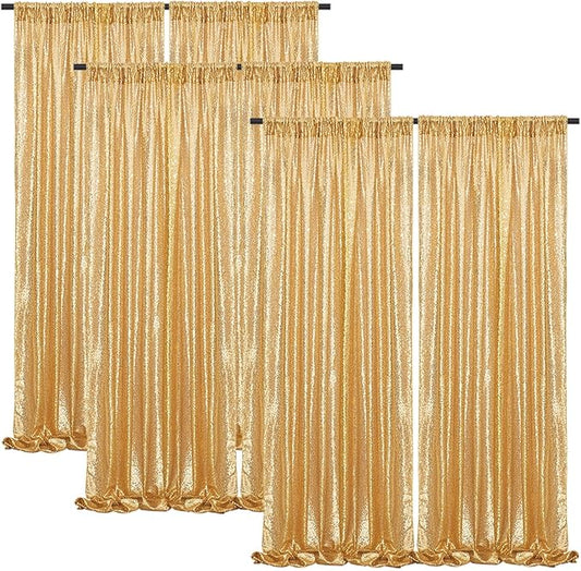 B-COOL Gold Sequin Backdrop Curtains: 6 Panels 2ftx8ft Christmas Curtains Background for Disco Xmas Party Wedding Photography Birthday Party Backdrop Decorations
