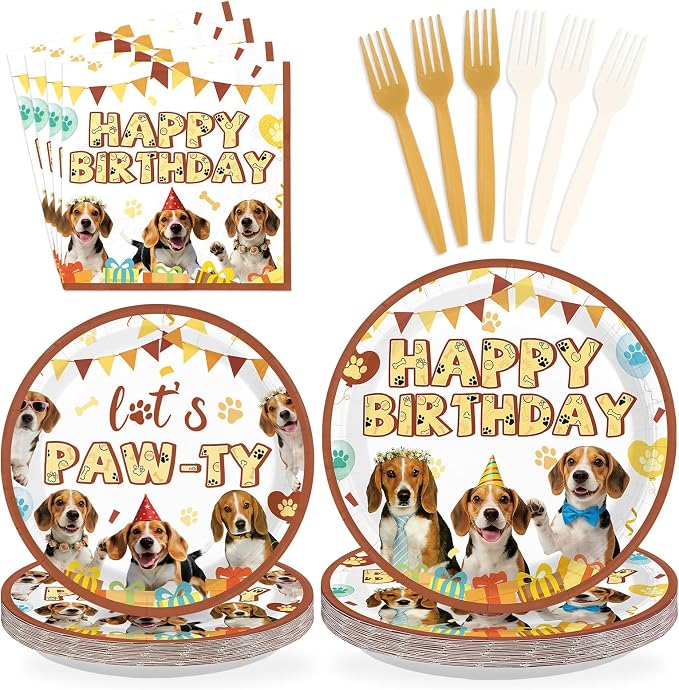 96 Pcs Dog Birthday Party Decorations Beagle Dog Plates and Napkins Disposable Let's Pawty Tableware Set for Boys Girls Pet Lover Owner Puppy Animal Birthday Party Supplies Serves 24