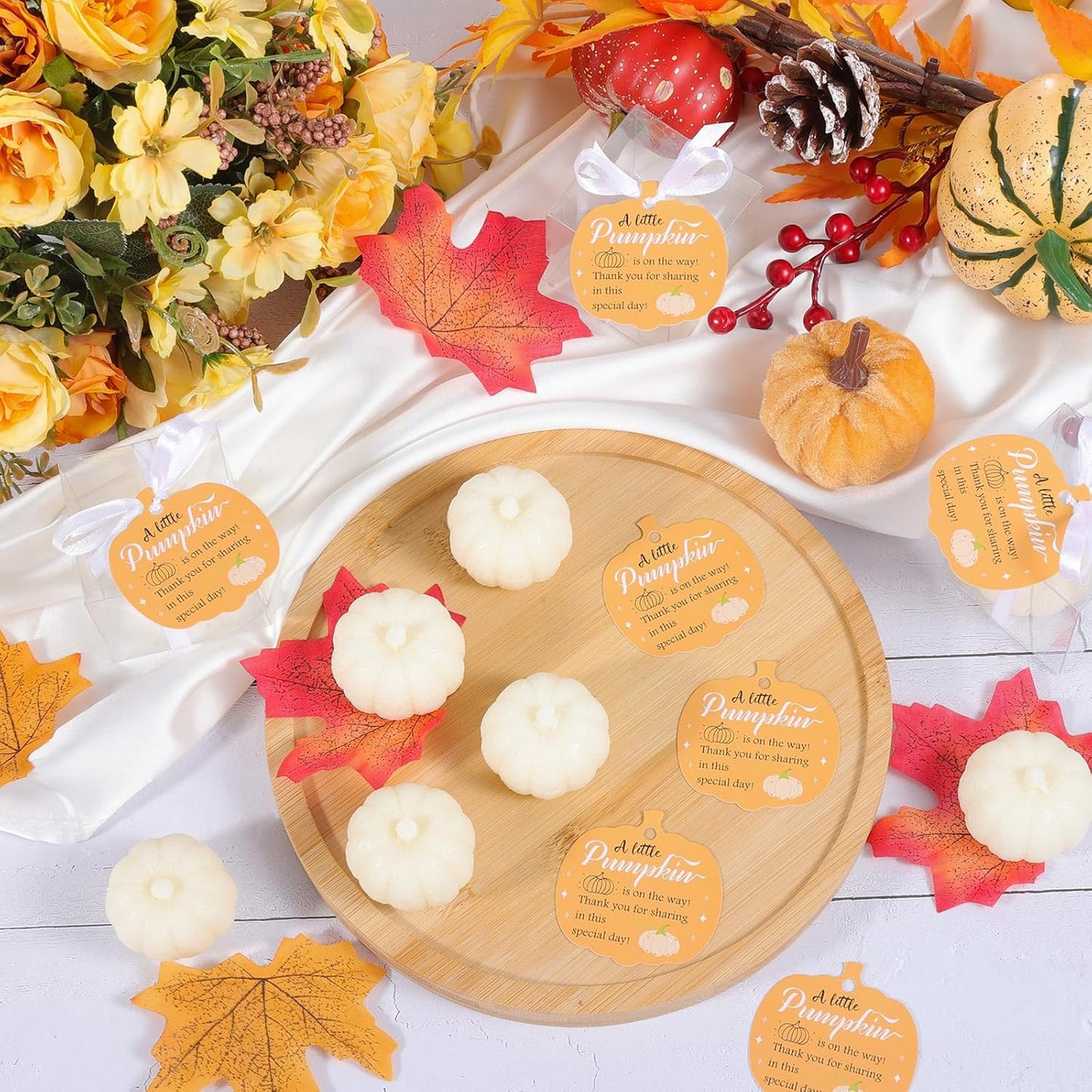 30 Set Pumpkin Soap Baby Shower Favors, Mini Pumpkin Soap Baby Shower Decorations with Thank You Cards and Boxes Guest Gifts for Fall Thanksgiving Gender Reveal Wedding Autumn Party Supplies, White