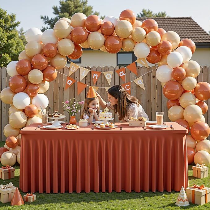 2 Packs Terracotta Spandex Tableclothes for 4 Foot Rectangle Tables, Wrinkle Free 4ft Fitted Table Cover Stretch Table Cloth Desk Skirt for Weddings Baby Shower Birthday Party Banquet Decorations