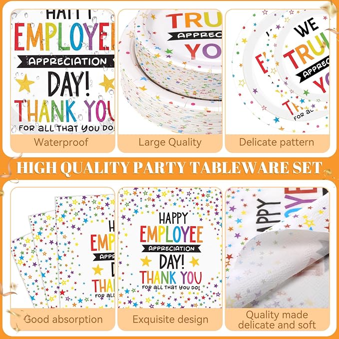 LemonRoad 452 Pcs Employee Appreciation Decoration for 50, Employee Teacher Appreciation Paper Plates Napkins Cups Tablecloth Set for Administrative Professional Day Thank You Staff Nurse Party Supply