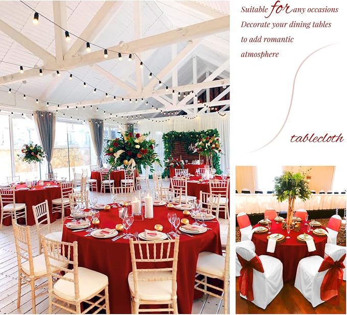 Showgeous 12 Pack Red Round Tablecloth - 90 Inch Washable Polyester Tablecloths for Round Tables - Wrinkle Resistant Decorative Fabric Table Cover for Dining, Wedding, Party, Banquet