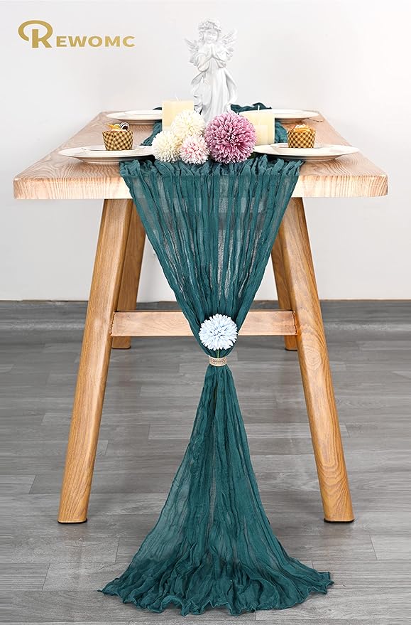 10 Pcs Teal Cheesecloth Table Runner 10FT, Gauze Cheese Cloth for Wedding Reception Rustic Sheer Bridal Shower Birthday Party Boho Table Decoration, Romantic Wedding Runner