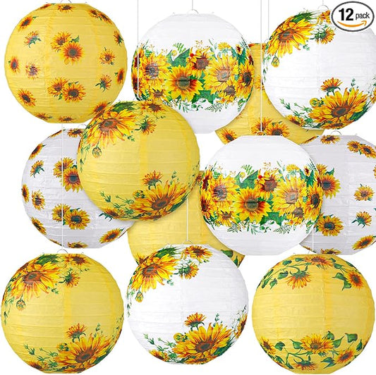 Panelee 12 Pcs Sunflower Paper Lanterns Party Decorations 8 Inch Hanging Round Hanging Paper Party Decorations for Holiday Indoor Outdoor Supplies