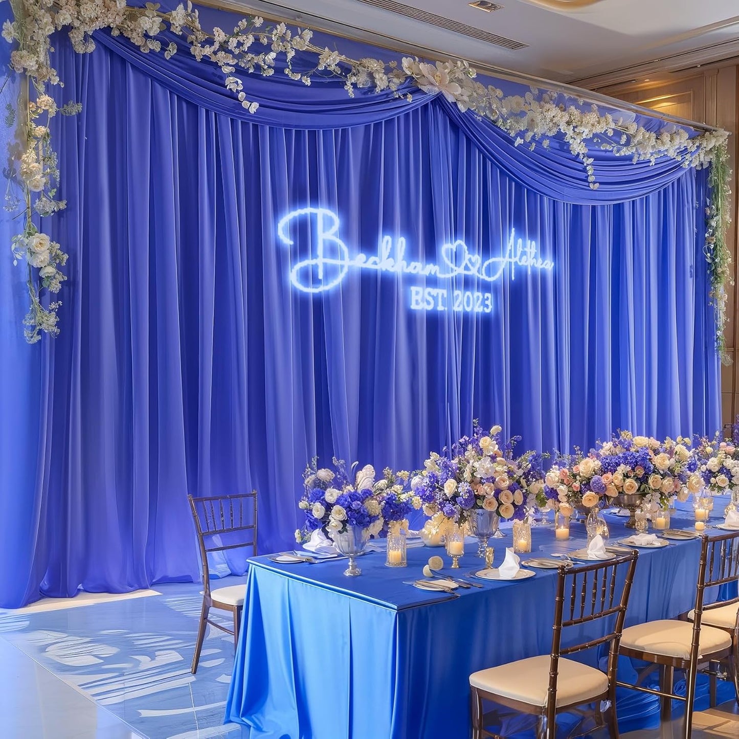 10ft x 10ft Royal Blue Backdrop Curtains, Wrinkle-Free Sheer Chiffon Fabric Photo Backdrop Drapes for Wedding Arch Party Ceremony Stage Photography Decorations