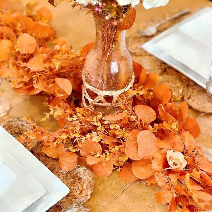 CQURE 3Pcs Eucalyptus Garland,Artificial Eucalyptus Leaves Table Greenery Garland Wreath Vines for Wedding Party Table Fireplace Bedroom Wall Room Decor