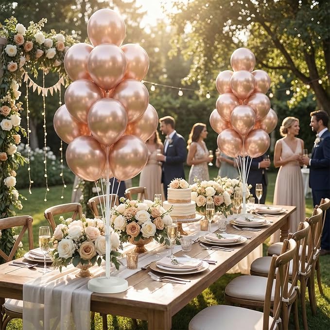 2 Sets Champagne Gold Balloon Stand Kit-Balloon Column Holder with Metallic Rose Balloons for Birthday, Wedding,Baby Shower,Graduation,Anniversary Party Decorations Centerpiece