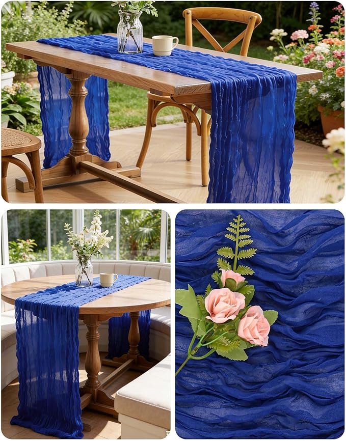 Royal Blue Cheesecloth Table Runner 21x120 Inch Gauze Table Runners Reusable Polyester 10ft Boho Rustic Cheese Cloth Table Runner for Wedding Party Baby Shower Birthday
