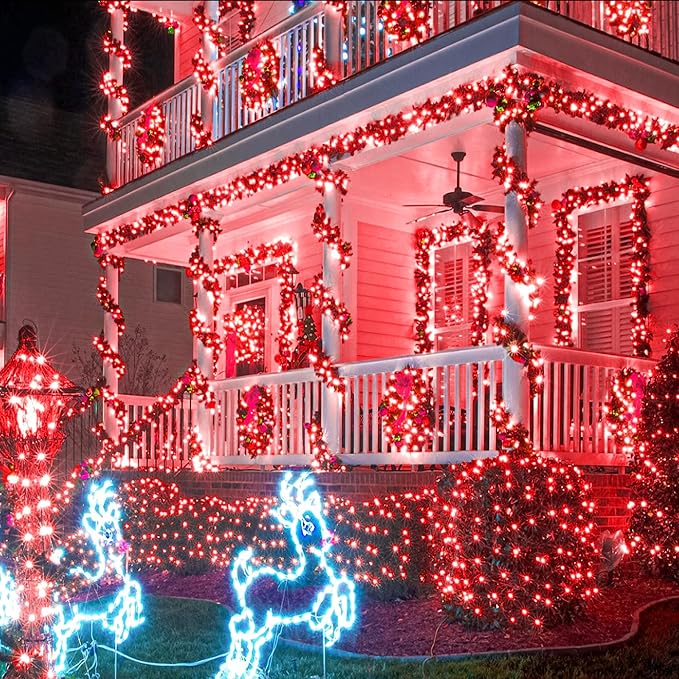 800 LED Red Christmas String Lights Outdoor, 262 FT String Lights for Outside with Waterproof 8 Modes, Clear Wire Plug in Fairy String Lights for Bedroom Patio Yard Holiday Decorations