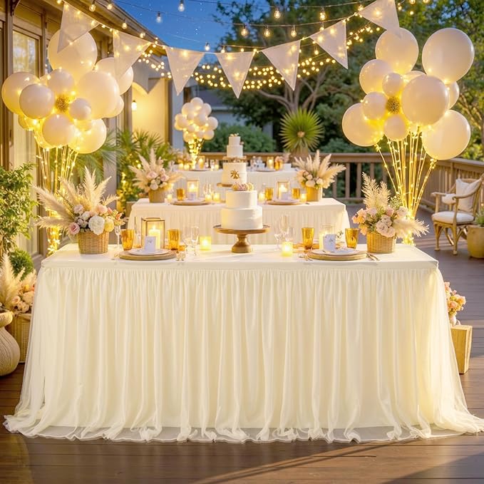 HB HBB MAGIC Champagne Table Cloth Spandex Table Covers 8ft Fitted Tulle Tablecloth Rectangular Desk Skirt Stretch Table Cloths Covers Party Banquet Birthday Baby Shower Wedding Table Cloth, 6 Pack