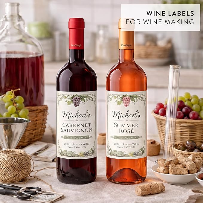 Wine Bottle Labels Waterproof, 40 Blank Printable Vinyl Stickers 4x5 Inch for Inkjet Printer - Self-Adhesive Wine Label Sticker Paper for 750ml Bottles, Wedding Favors, Champagne, Homemade