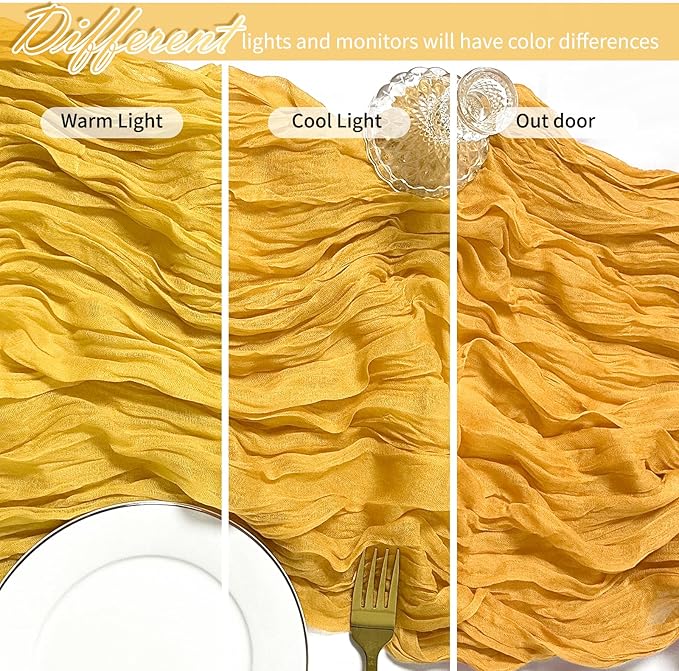 25 Pack Gold Polyester Gauze Table Runner, 17 x 108 Inch, Rustic, Bohemian Style, Solid Pattern, Formal Table Runner