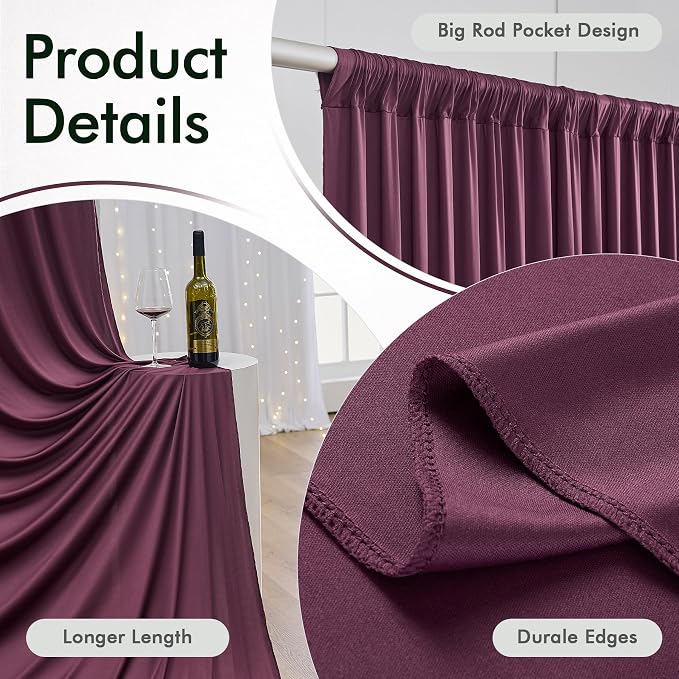 20ftx12ft Wrinkle Free Maroon Backdrop Curtain, 4 Panels 12FT Height Wedding Burgundy Backdrop Drapes, Silky Polyester Back Drop Cloth for Birthday Photography Background Party Backdrop Draping