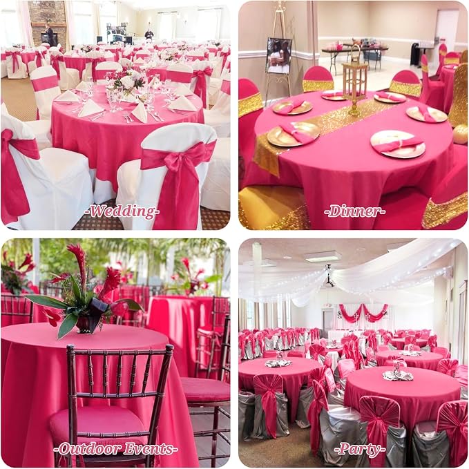 Showgeous 8 Pack Hot Pink Round Tablecloth 120 Inch Polyester Table Cloth for Round Tables Washable Decorative Fabric Table Covers for Wedding Dining Party