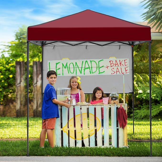 6x4 Pop Up Canopy Tent with Half Wall Panel, Instant Portable Beach Canopy, Outdoor Tent with Carry Bag for Camping, Sports, Tailgating, Events, Burgundy