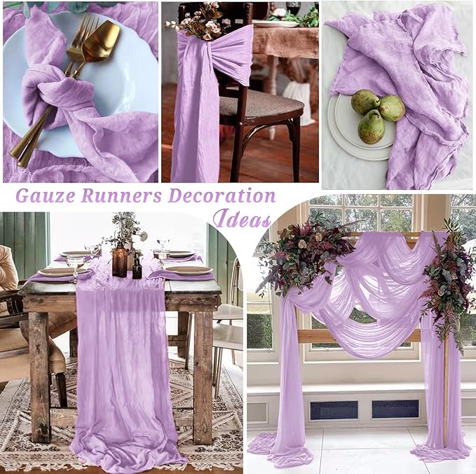 10 Pcs Lilac Cheesecloth Table Runner 10FT, Gauze Table Runner for Wedding Reception Sheer Bridal Shower Birthday Party Boho Table Decoration, Rustic Romantic Wedding Runner