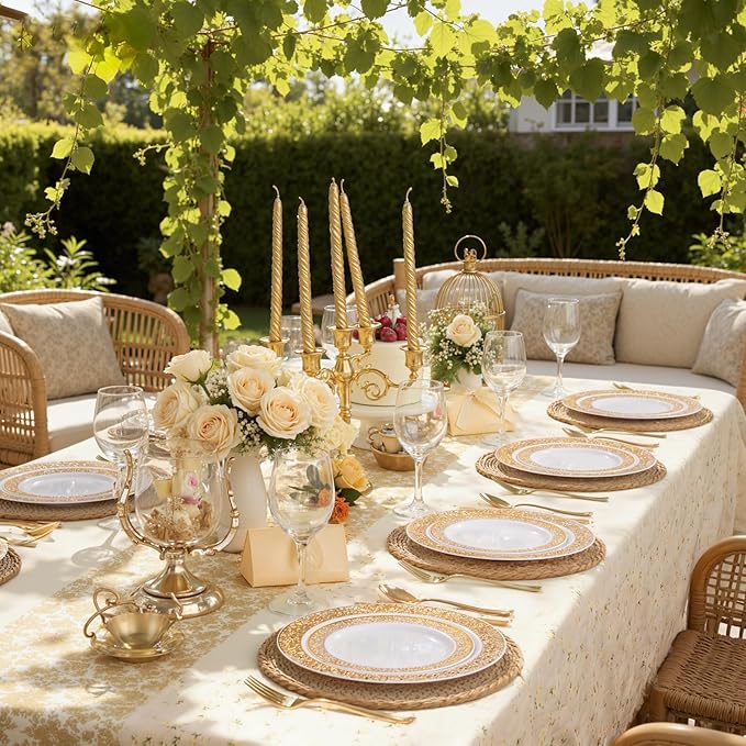 WDF 150PCS Gold Plastic Plates Set - Gold Plates 25Guests Gold Disposable Dinnerware Sets for Wedding Party Birthday
