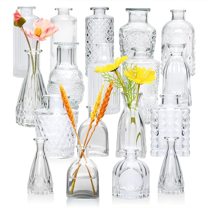Glass Bud Vase Set of 18,Small Glass Vintage Vases for Flowers,Clear Bud Vases in Bulk for Rustic Wedding Decor,Table Centerpieces,Decor Centerpiece for Bathroom