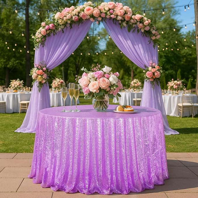 Eternal Beauty Lavender Tablecloth, 120 Inch Round Sequin Tablecloth for Party Cake Dessert Table Exhibition Events