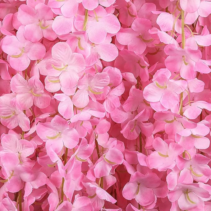 Pauwer Wisteria Hanging Flowers 12 Pack Fake Flower Garland Artificial Wisteria Vines Rattan Silk Flower String Wedding Party Wall Decorations,Pink