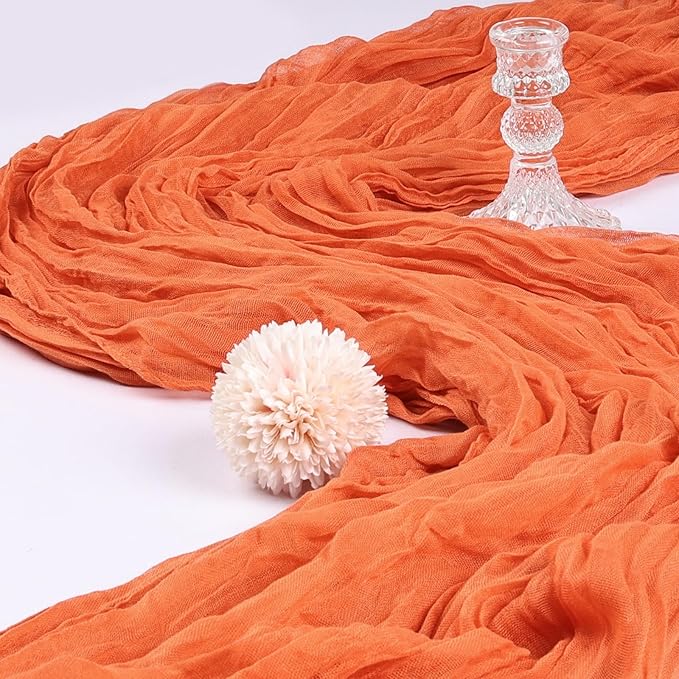 12 Pack 10FT Orange Cheesecloth Table Runner 120 Inch Long Gauze Rustic Boho Spring Cheese Cloth Table Runner Sheer Fabric Decorations for Holiday Party Wedding Banquet Bridal Baby Shower Décor