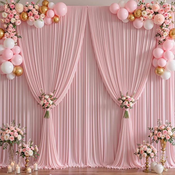 10ftx12ft Wrinkle Free Dusty Rose Backdrop Curtain, 8 Panels 12FT Long Wedding Photo Backdrop Drapes, Silky Polyester Back Drop Cloth for Birthday Photography Background Party Backdrop Draping