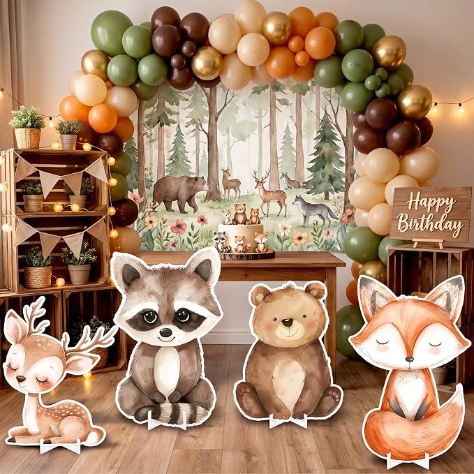 Honoson 4 Pcs 21" x 30" Large Woodland Animals Baby Shower Decorations Cardboard Cutouts, Forest Animals Birthday Party Supplies Yard Signs Standup for Lawn Classroom Decor Photo Props