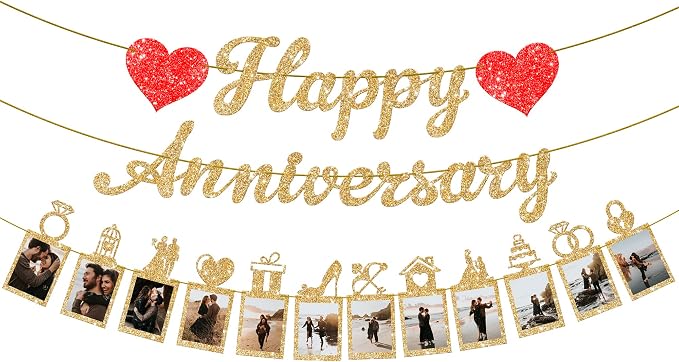 KatchOn Glitter Anniversary Banner - 10 Ft, 2 Strings | 2nd Wedding Anniversary Decorations
