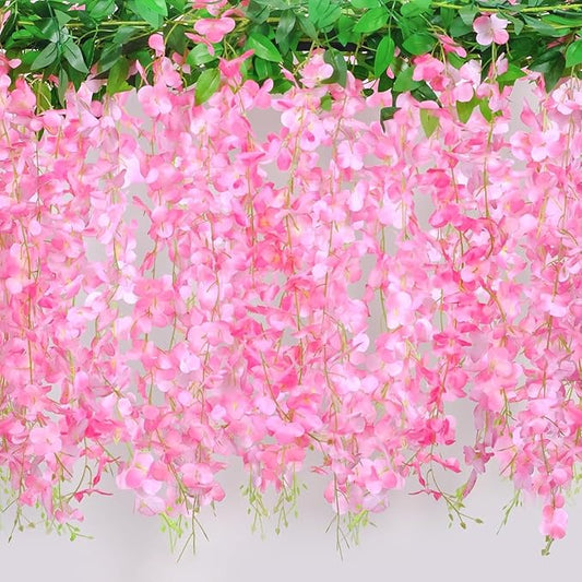 30 Branches Wisteria Hanging Flowers Pink Artificial Wisteria Hanging Flowers Garlands Vine for Wedding Arch Party Ceremony Home Garden Backdrop Wall Decoration (2 Pack)